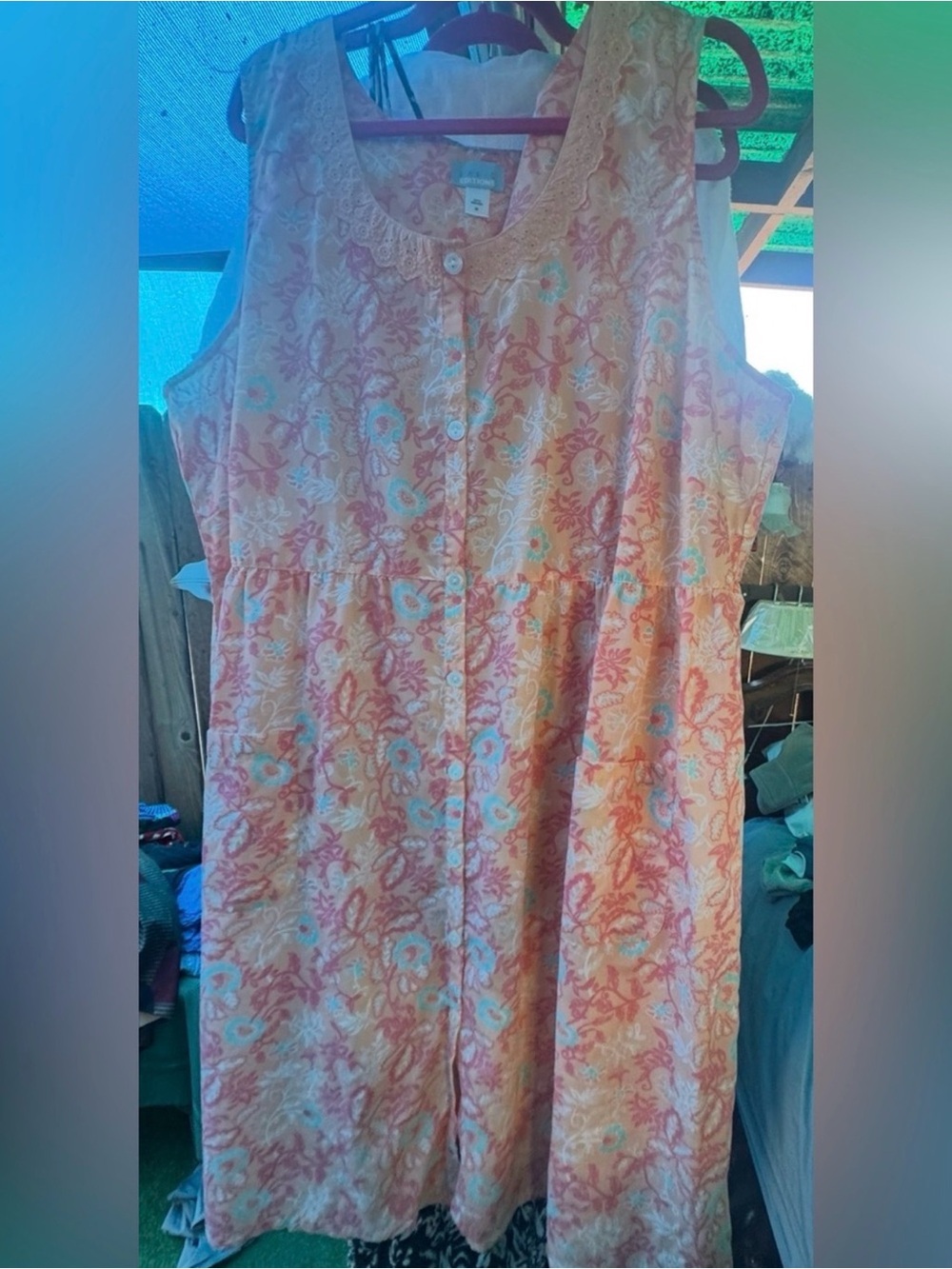 Sleeveless Floral Button-Front Summer Dress in Coral and Cream